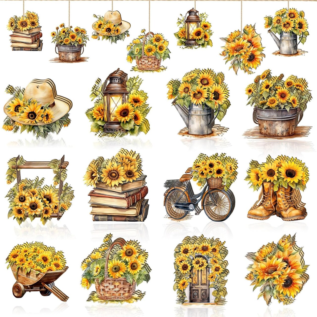 36 Pcs Summer Tree Ornaments, Sunflowers Wooden Ornaments Yellow Flower Rustic Hanging Decorations Summer Decor for Small Tree Home Party Birthday Holiday Supplies (Sunflower)